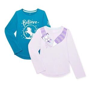 2-Pack Wonder Nation Girls Long Sleeve Shirt Unicorn & Fox Graphic Tees, LARGE